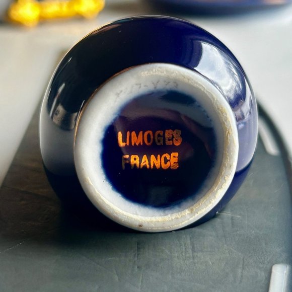 Limoges France Cobalt Blue & 22KT Gold Miniature Vase, Plate, Frame SET OF 3 - Picture 10 of 11